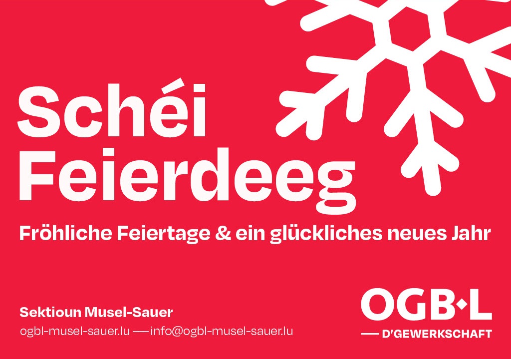 Fröhliche Feiertage und ein schönes neues Jahr vom OGB-L Musel Sauer!